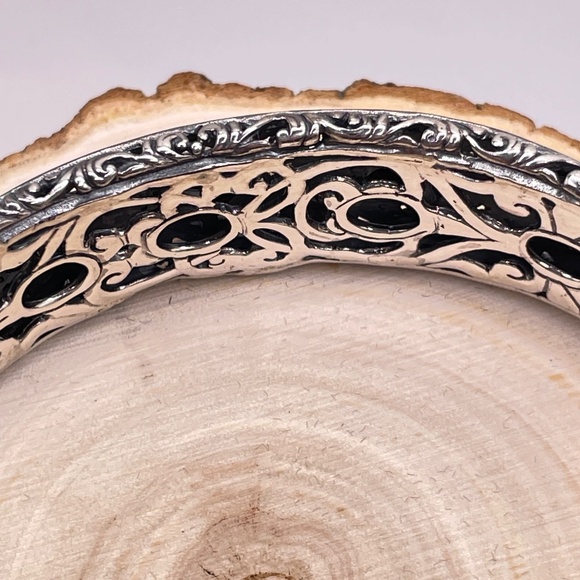 Robert Manse Signed 925 Sterling Silver 18K Onyx Cuff Bangle Bracelet - Picture 9 of 12